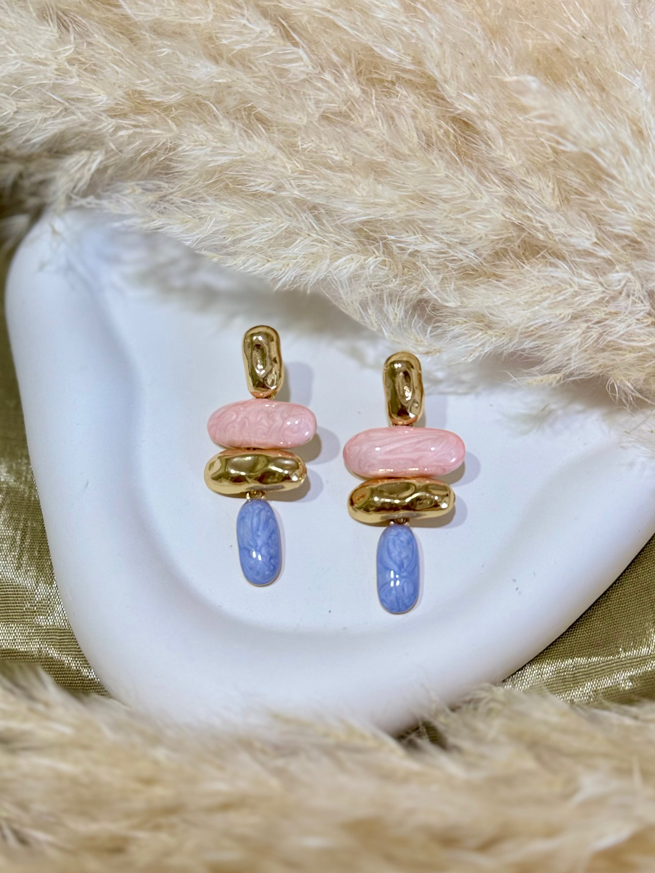 Aura Color Gold Detailed Turquoise Dangle  Earrings
